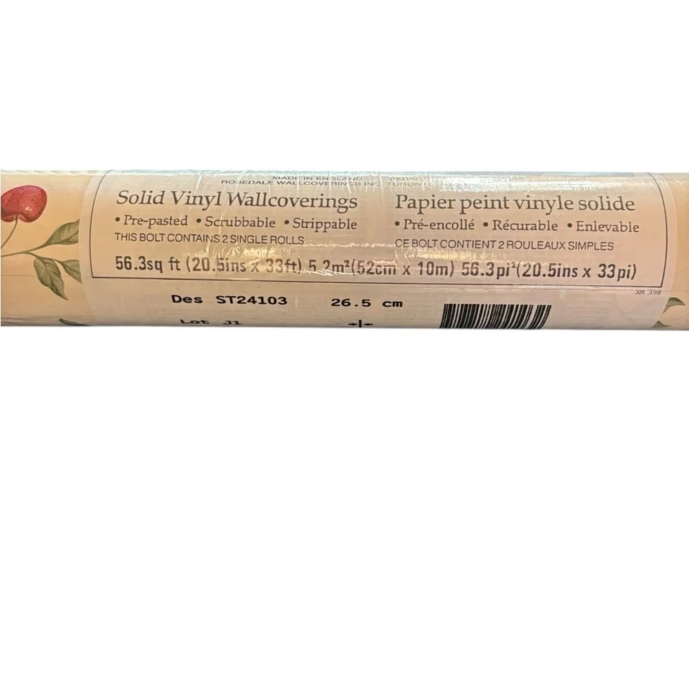 VTG Rosedale Solid Vinyl Wallcovering Double Roll Cherry Vine Print 56 sq ft